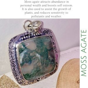 Indian Moss Agate Gemstone Handmade Halo Pendant Necklace